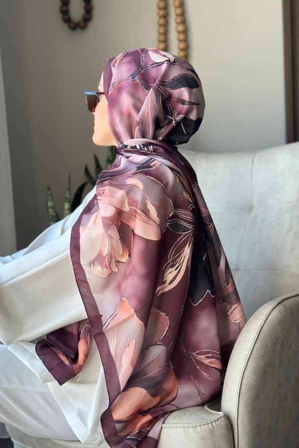 Garden Desen Soft Pamuk Şal - Koyu Bordo
