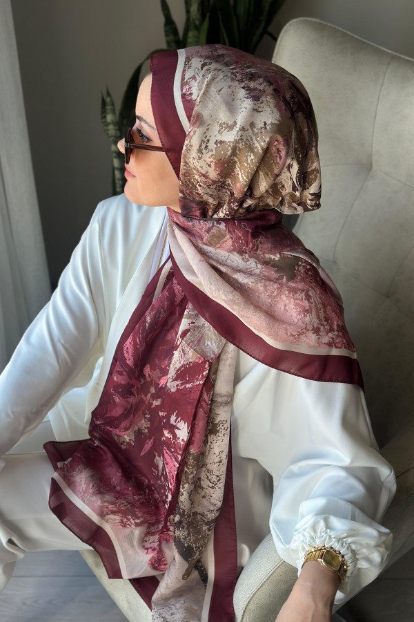 Summer Desen Soft Pamuk Şal - Bordo