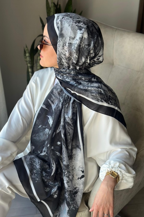 Summer Desen Soft Pamuk Şal - Siyah 