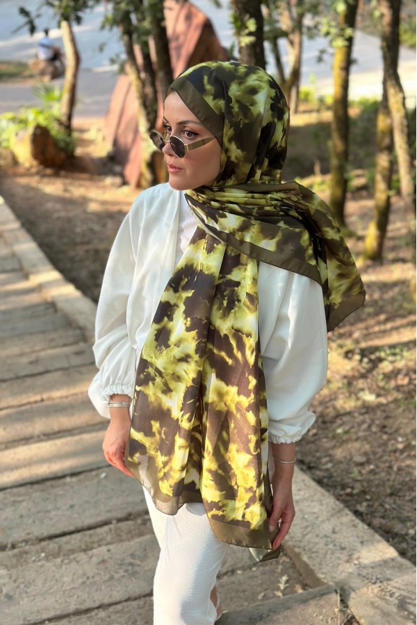 Shine Desen Soft Pamuk Şal - Haki