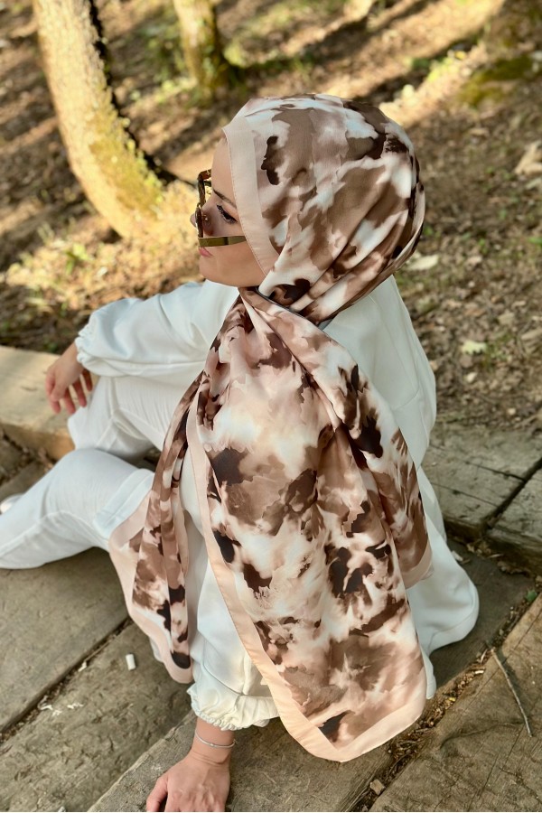 Shine Desen Soft Pamuk Şal - Krem Kahve