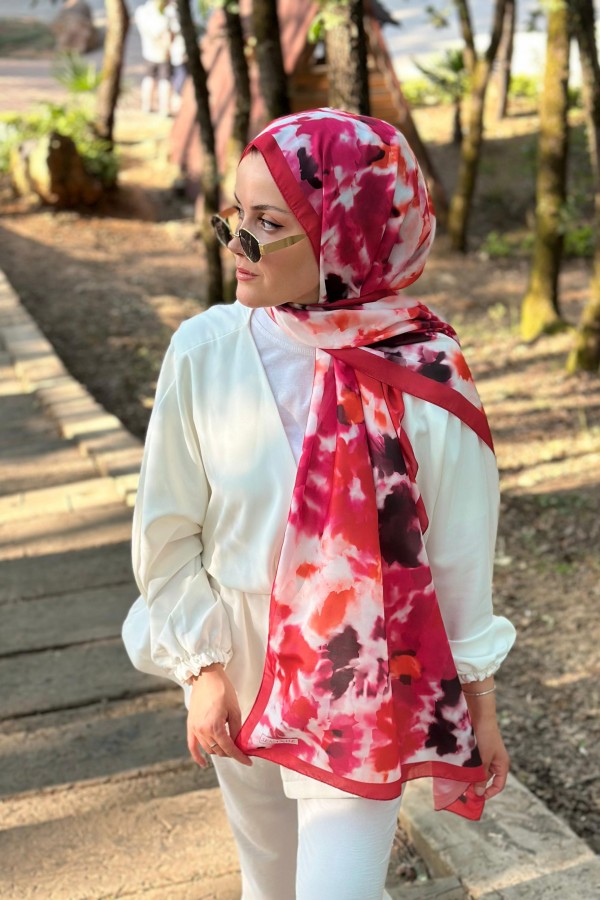 Shine Desen Soft Pamuk Şal - Fuşya