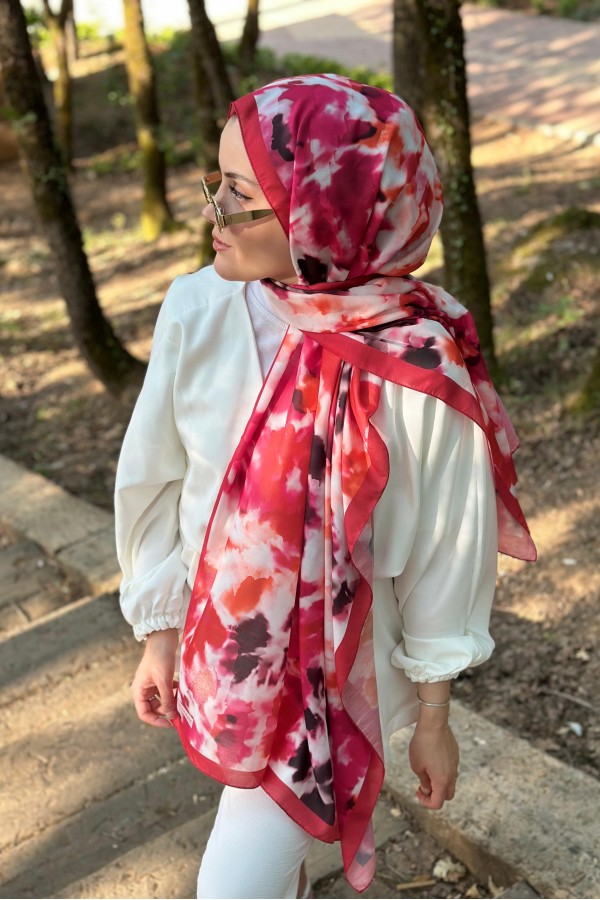 Shine Desen Soft Pamuk Şal - Fuşya