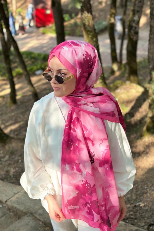 Botanik Desen Soft Pamuk Şal - Fuşya