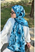 Flower Desen Soft Pamuk Şal - Mavi