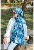 Flower Desen Soft Pamuk Şal - Mavi