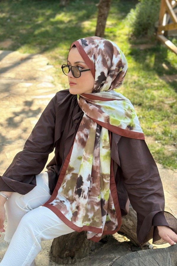 Shine Desen Soft Pamuk Şal - Kahverengi 