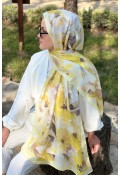 Flower Desen Soft Pamuk Şal - Butter Yellow