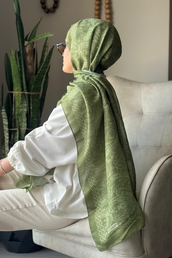 Retro Desen Soft Pamuk Şal - Çimen Yeşili