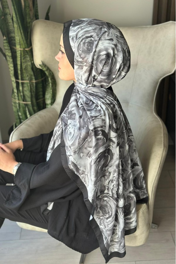 Rossie Desen Soft Pamuk Şal - Siyah