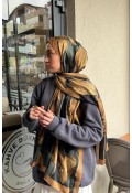 Flora Desen Pamuk Kraş Şal - Sütlü Kahve