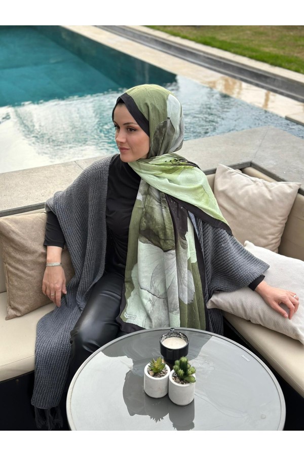 Forest Desen Pamuk Kraş Şal - Yeşil