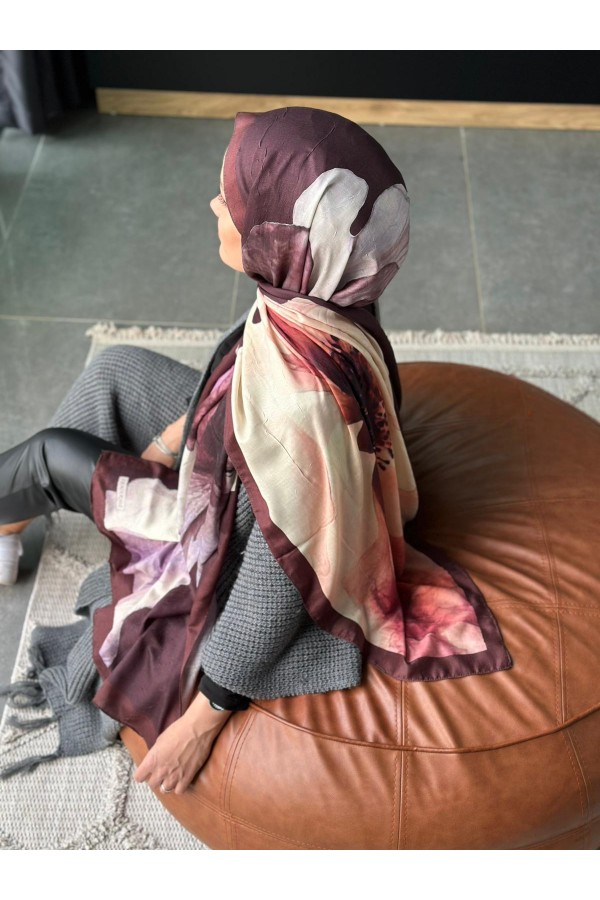 Forest Desen Pamuk Kraş Şal - Kızıl  Kahve