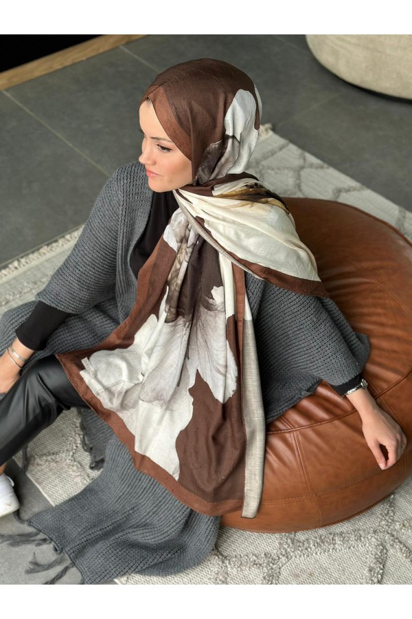 Forest Desen Pamuk Kraş Şal - Kahverengi