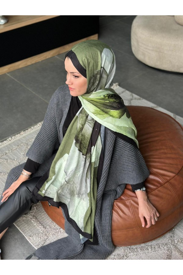 Forest Desen Pamuk Kraş Şal - Yeşil