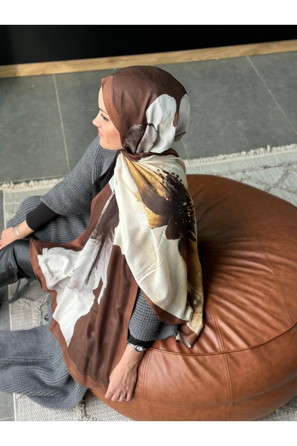 Forest Desen Pamuk Kraş Şal - Kahverengi