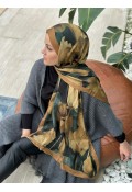 Flora Desen Pamuk Kraş Şal - Sütlü Kahve