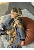 Flora Desen Pamuk Kraş Şal - Sütlü Kahve