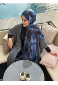 Flora Desen Pamuk Kraş Şal - Lacivertt