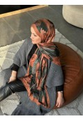 Flora Desen Pamuk Kraş Şal - Kiremit