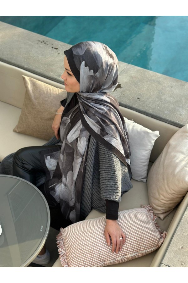 Flora Desen Pamuk Kraş Şal - Siyah