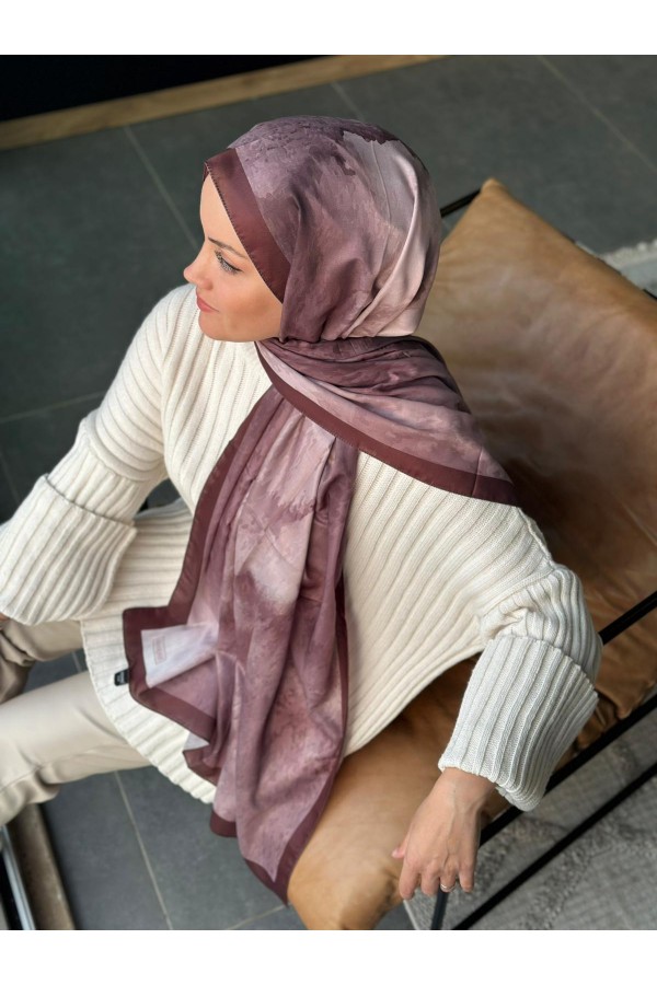 Water Color Desen Soft Pamuk Şal - Kızıl Kahve