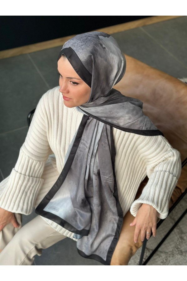 Water Color Desen Soft Pamuk Şal - Siyahh