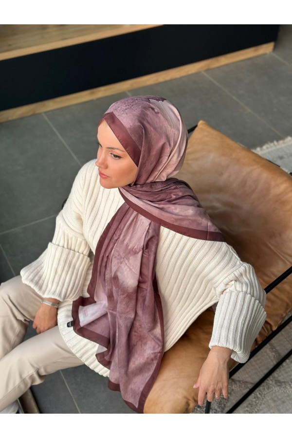 Water Color Desen Soft Pamuk Şal - Kızıl Kahve