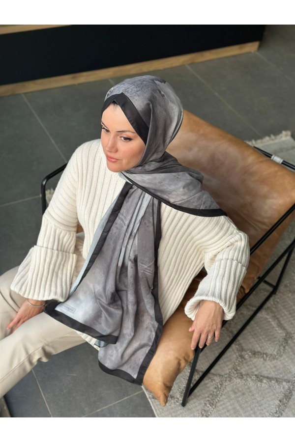 Water Color Desen Soft Pamuk Şal - Siyahh