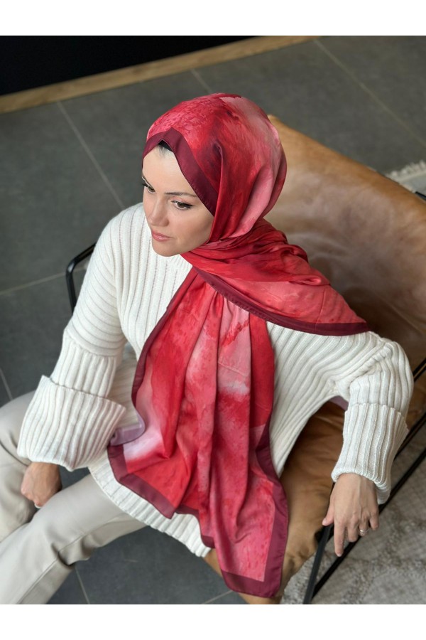 Water Color Desen Soft Pamuk Şal - Bordo