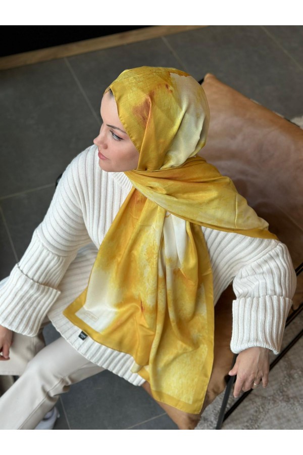 Water Color Desen Soft Pamuk Şal - Safran