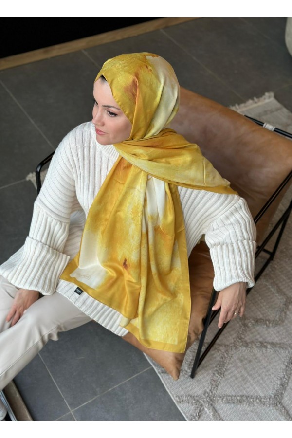 Water Color Desen Soft Pamuk Şal - Safran