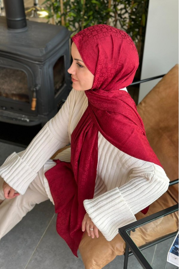 Parla Desen Pamuk Jakar Şal - Bordo