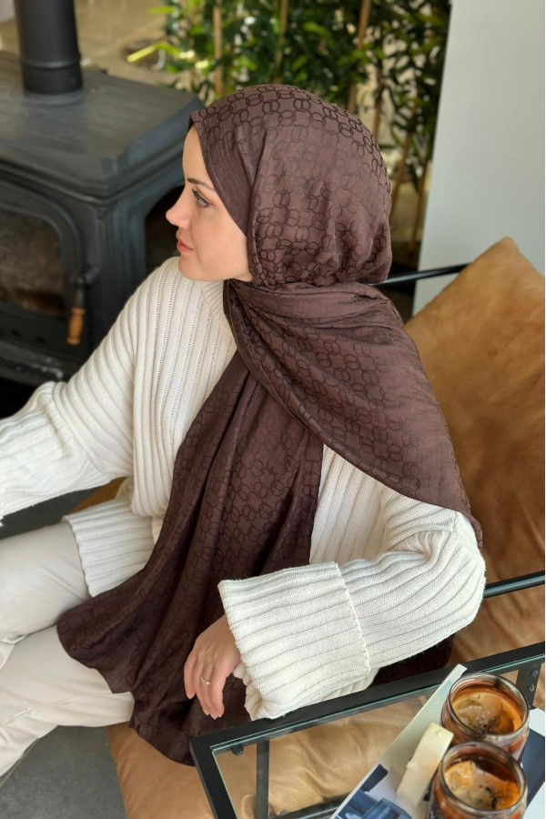 Parla Desen Pamuk Jakar Şal - Acı Kahve