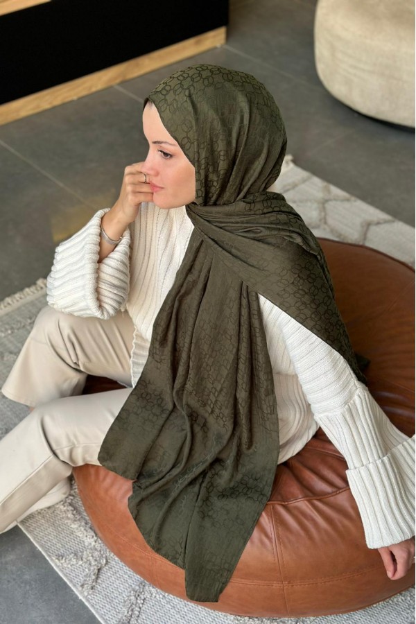 Parla Desen Pamuk Jakar Şal - Haki