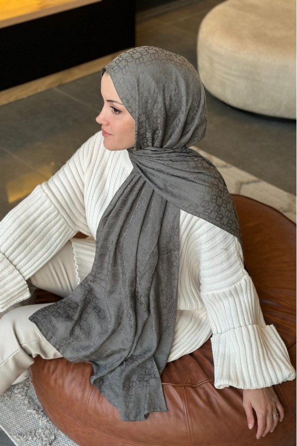 Parla Desen Pamuk Jakar Şal - Koyu Gri
