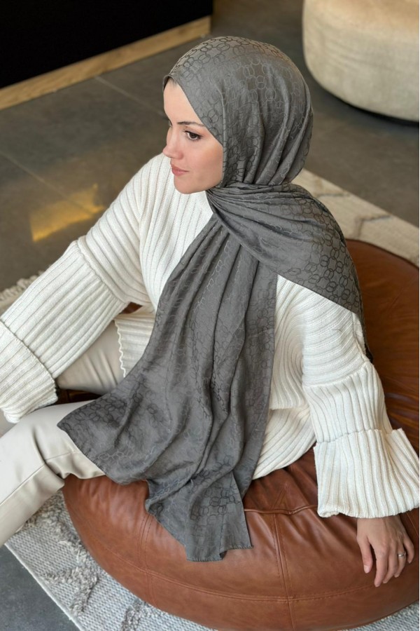 Parla Desen Pamuk Jakar Şal - Koyu Gri