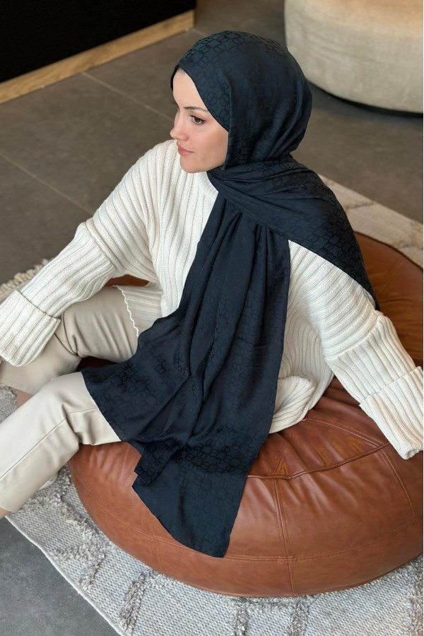 Parla Desen Pamuk Jakar Şal - Lacivert