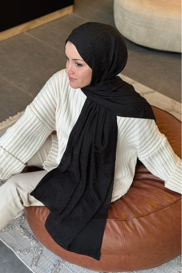 Parla Desen Pamuk Jakar Şal - Siyahh