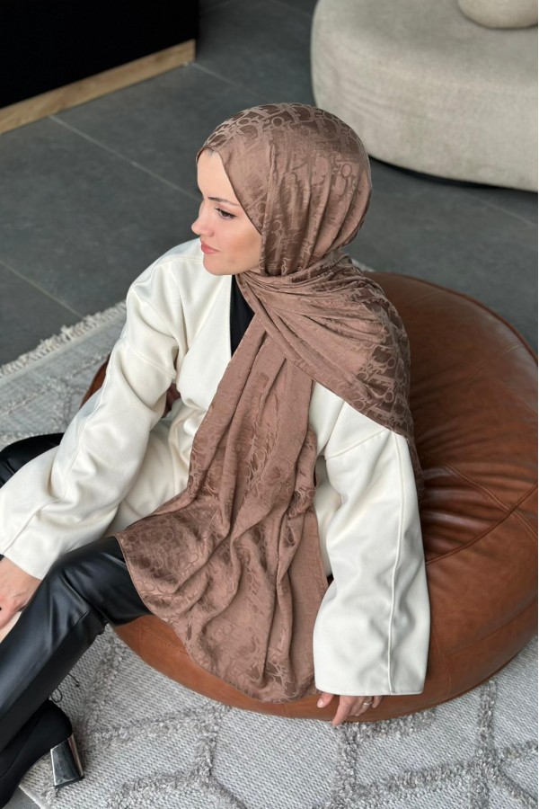 D Desen Pamuk Jakar Şal - Sütlü Kahve