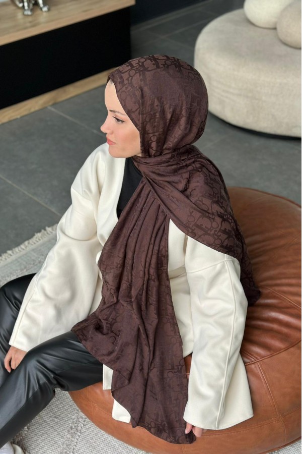 D Desen Pamuk Jakar Şal - Acı Kahve