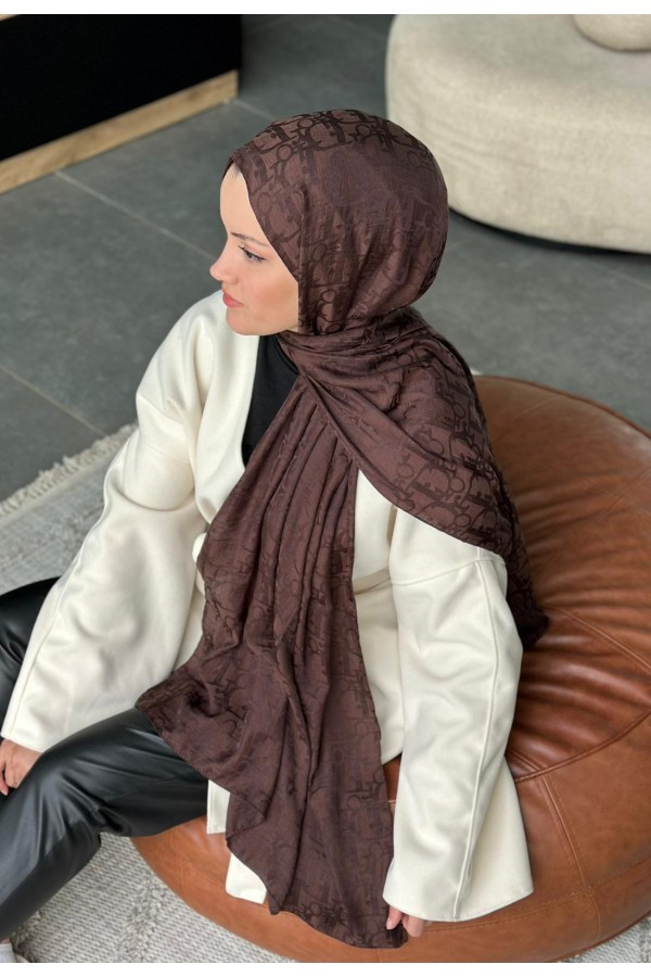 D Desen Pamuk Jakar Şal - Acı Kahve