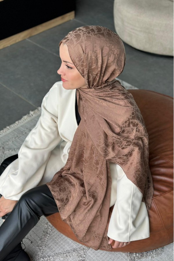 D Desen Pamuk Jakar Şal - Sütlü Kahve