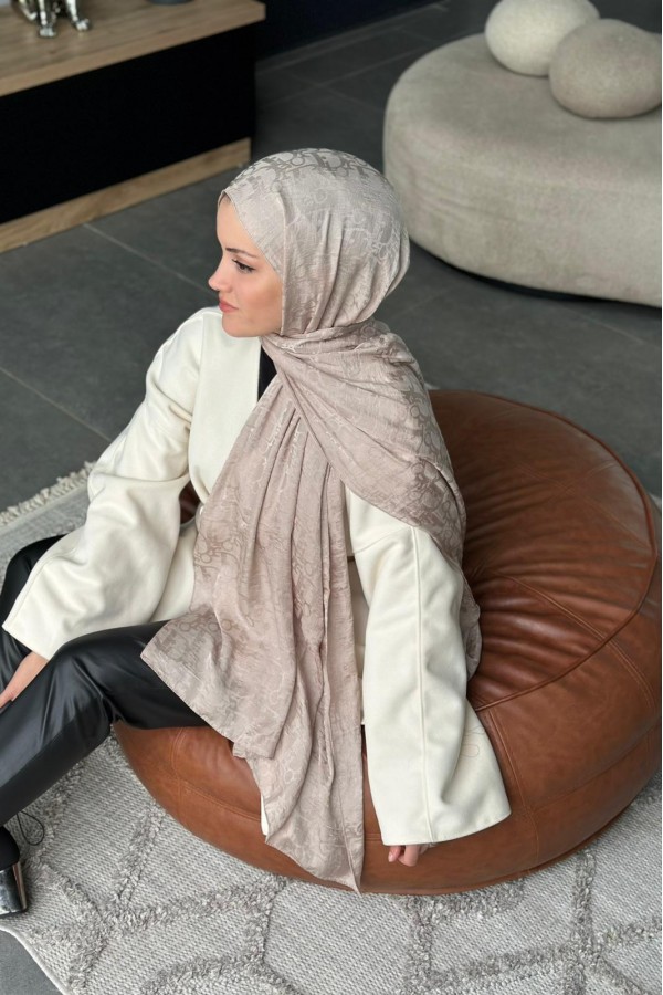 D Desen Pamuk Jakar Şal - Bej