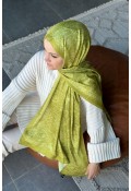 Retro Desen Soft Pamuk Şal - Yağ Yeşili