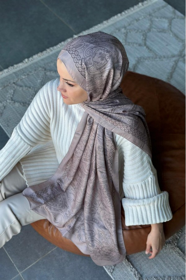 Retro Desen Soft Pamuk Şal - Sütlü Kahve