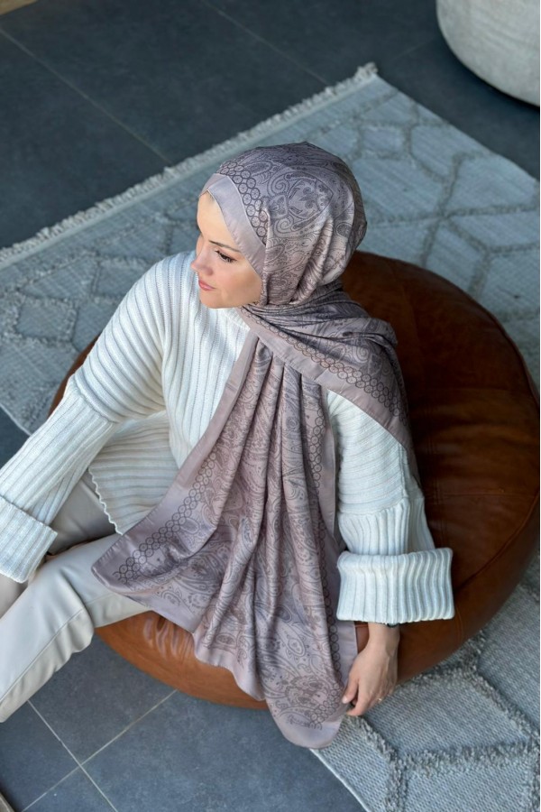 Retro Desen Soft Pamuk Şal - Sütlü Kahve