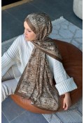 Retro Desen Soft Pamuk Şal - Haki