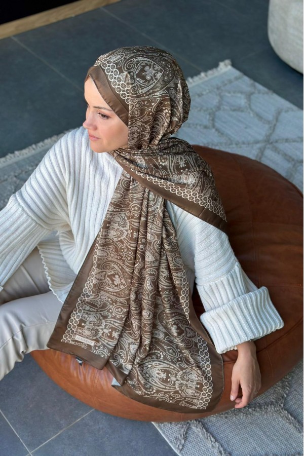 Retro Desen Soft Pamuk Şal - Haki