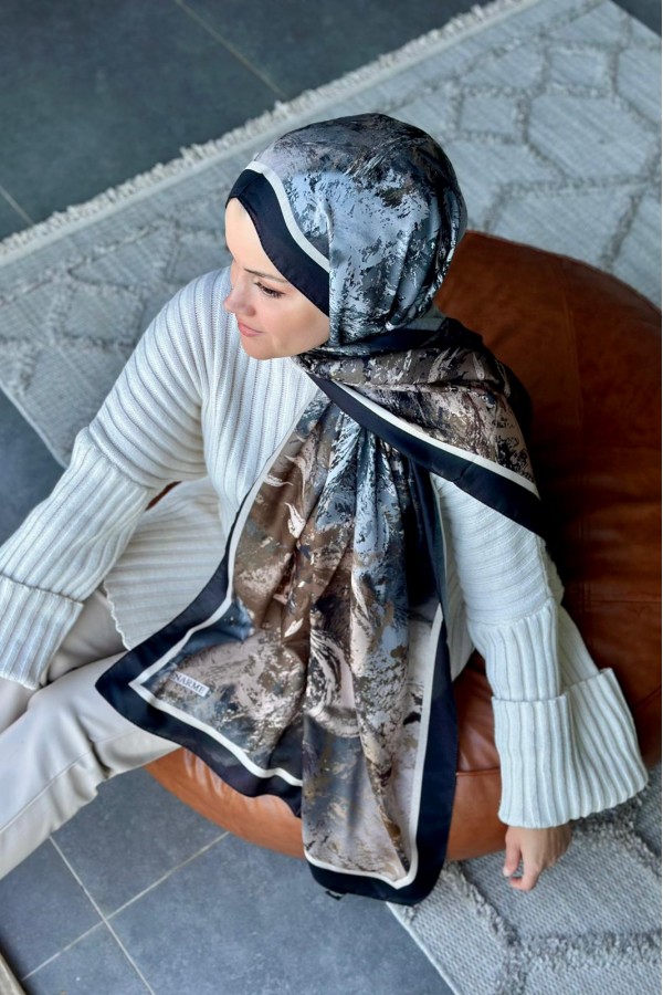 Summer Desen Soft Pamuk Şal - Kahve Siyah